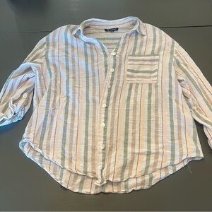 CZ Collection Striped Button-Up in Sage, Peach & Ivory